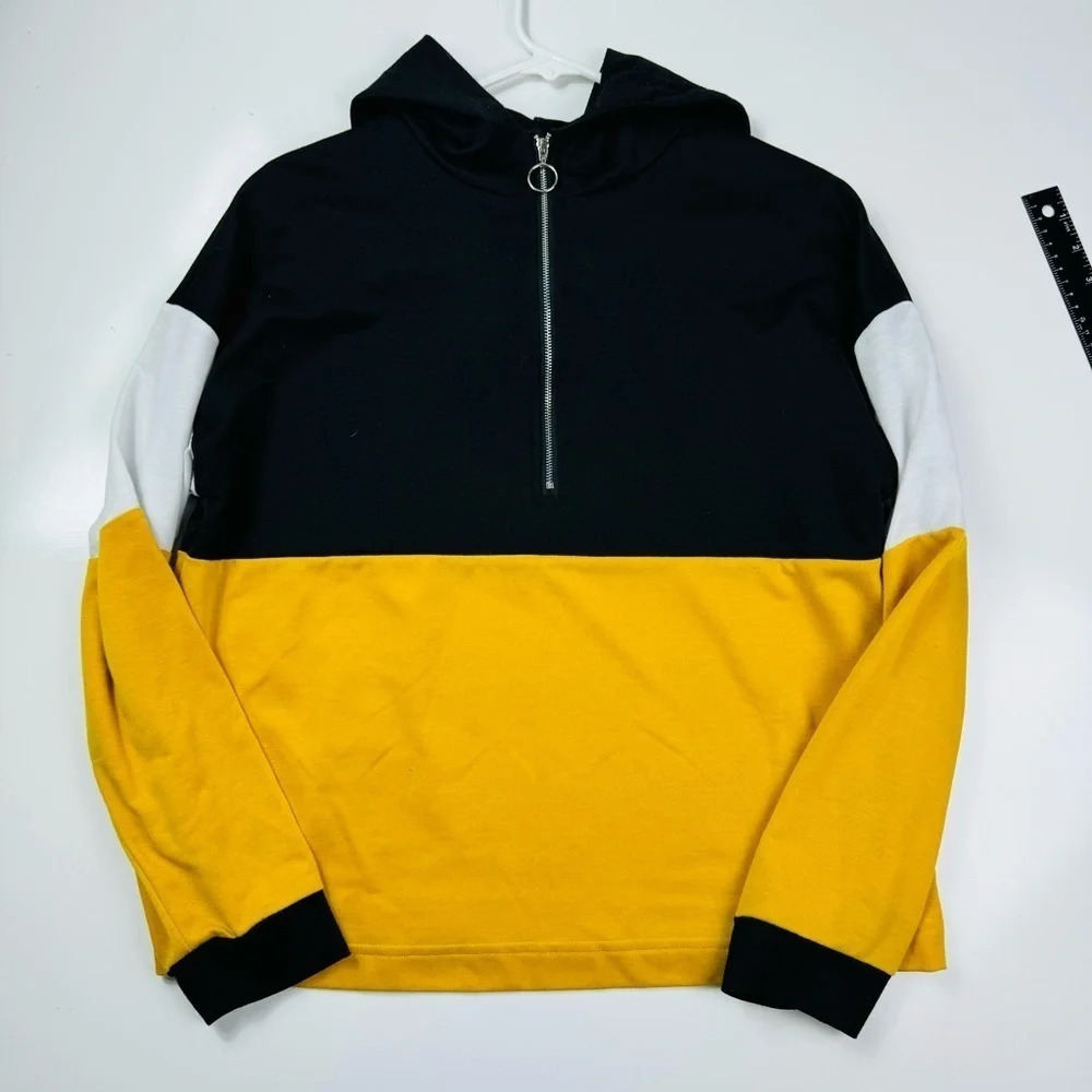 SHEIN ColorBlock Yellow Sweatshirt Hoodie Size Small